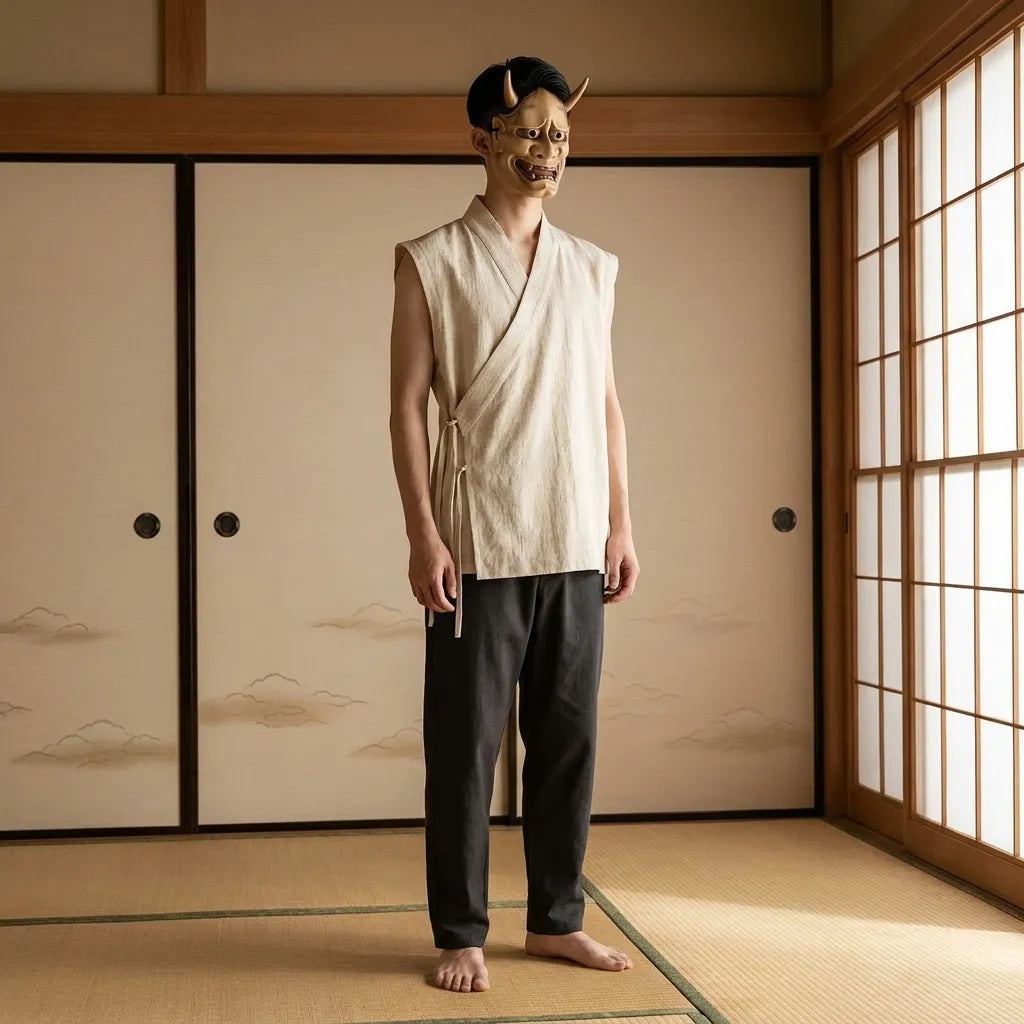 Jinbei T-Shirt Herren ärmellos mit seitlichem Verschluss von vorne