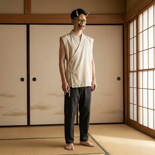 Jinbei T-Shirt Herren ärmellos mit seitlichem Verschluss von vorne