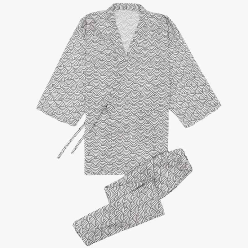 Jinbei Yukata aus Baumwolle mit traditionellem Seigaiha Wellenmuster