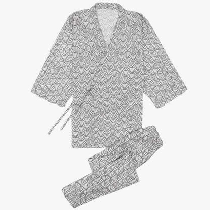 Jinbei Yukata aus Baumwolle mit traditionellem Seigaiha Wellenmuster