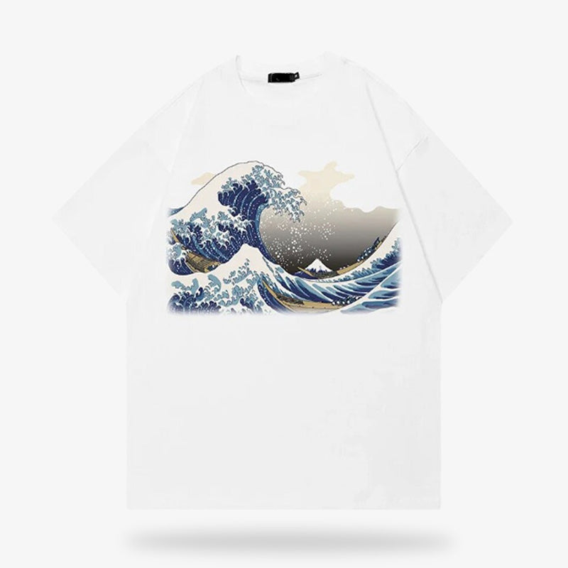 Weißes T-Shirt mit Kanagawa-Wellen-Print aus hochwertiger Baumwolle