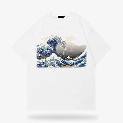 Weißes T-Shirt mit Kanagawa-Wellen-Print aus hochwertiger Baumwolle