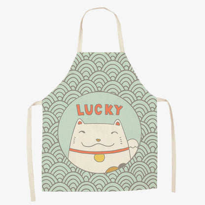 Katzen-Schürze mit Maneki-Neko-Motiv und Seigaiha-Wellen