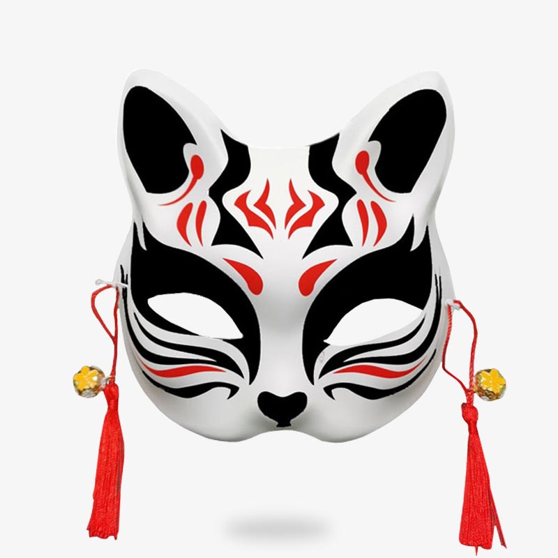 Weiße Japanische Katzenmaske, von einem Kunsthandwerker bemalt für Matsuri-Kostüme