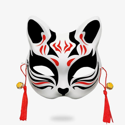 Weiße Japanische Katzenmaske, von einem Kunsthandwerker bemalt für Matsuri-Kostüme
