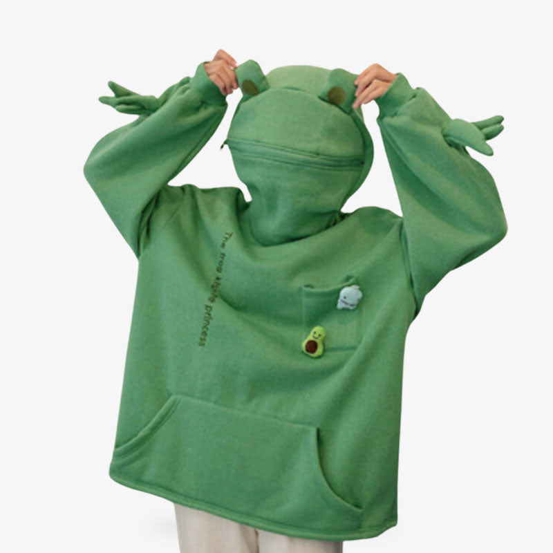 Kawaii Hoodie mit süßem Froschmotiv aus bequemer Baumwolle für einen verspielten Touch