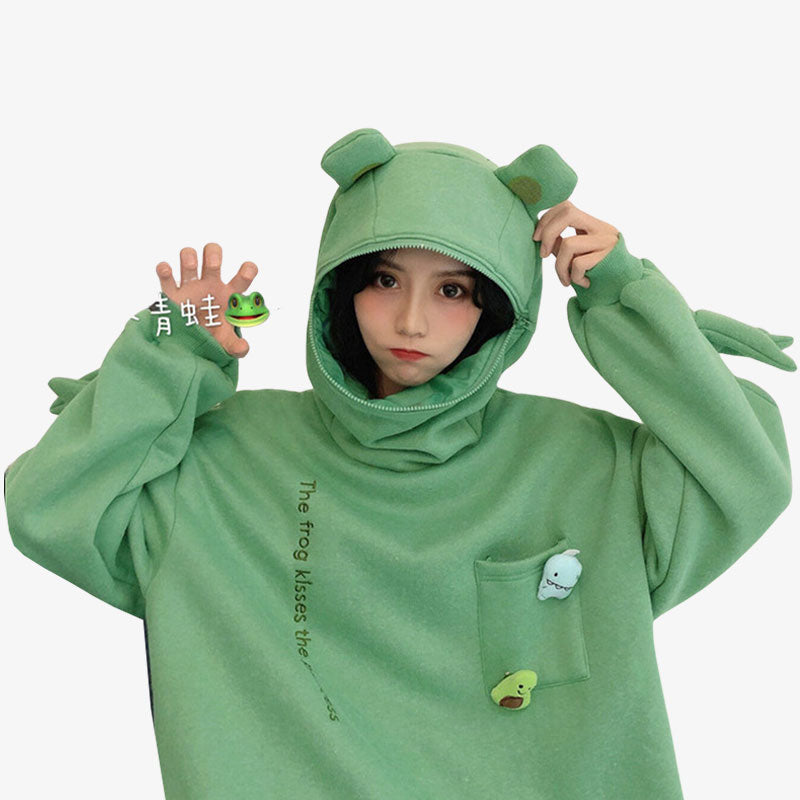 Kawaii Hoodie mit verspieltem Tiermuster aus weichem Material für einen verspielten Look