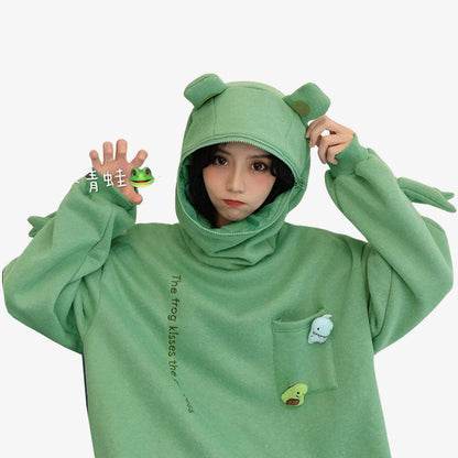Kawaii Hoodie mit verspieltem Tiermuster aus weichem Material für einen verspielten Look