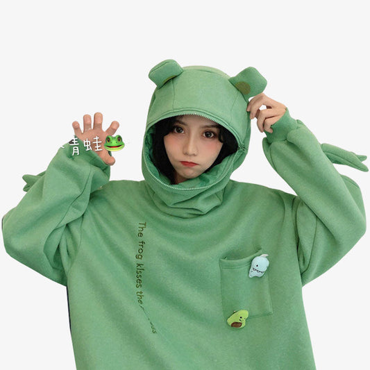 Kawaii Hoodie mit verspieltem Tiermuster aus weichem Material für einen verspielten Look
