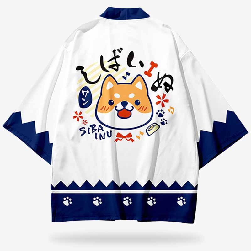 Kawaii Kimono Jacke mit japanischem Muster und Shiba-Inu-Hund