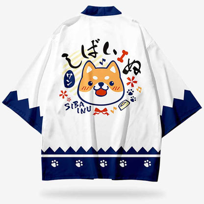 Kawaii Kimono Jacke mit japanischem Muster und Shiba-Inu-Hund