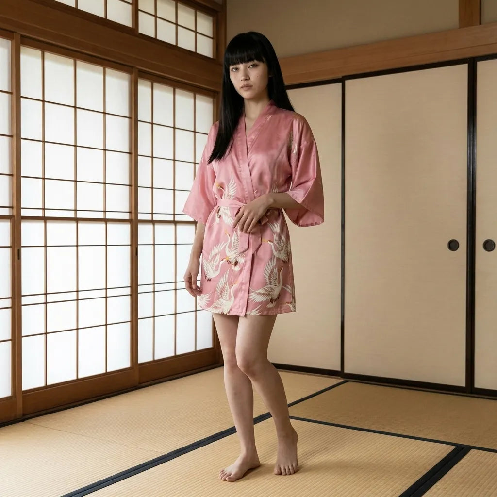 Offen getragener Kimono Cardigan Damen mit weiten Ärmeln über schlichtem Outfit