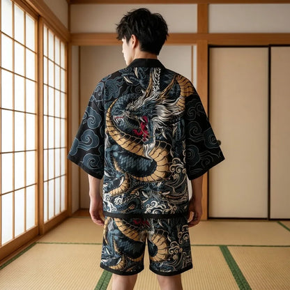 Kimono Hemd Set für Herren, Rückansicht der Haori Jacke