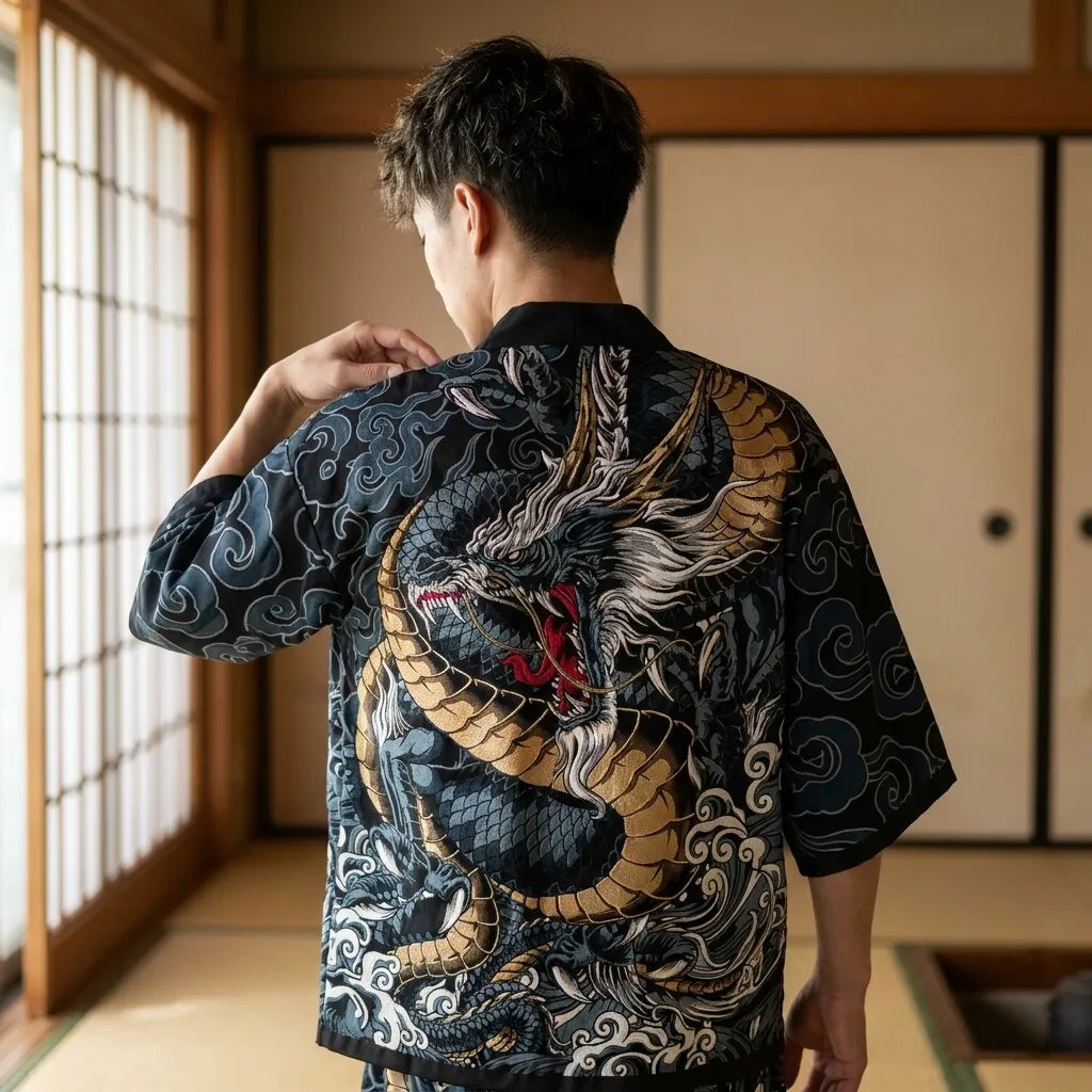 Kimono Set mit Shorts, Rückansicht im japanischen Stil