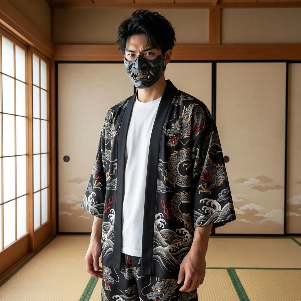 Kimono Set mit Shorts, Vorderansicht im Streetwear Look