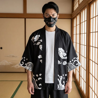 Japanisch inspiriertes Kimono Set für Herren komplett angezogen