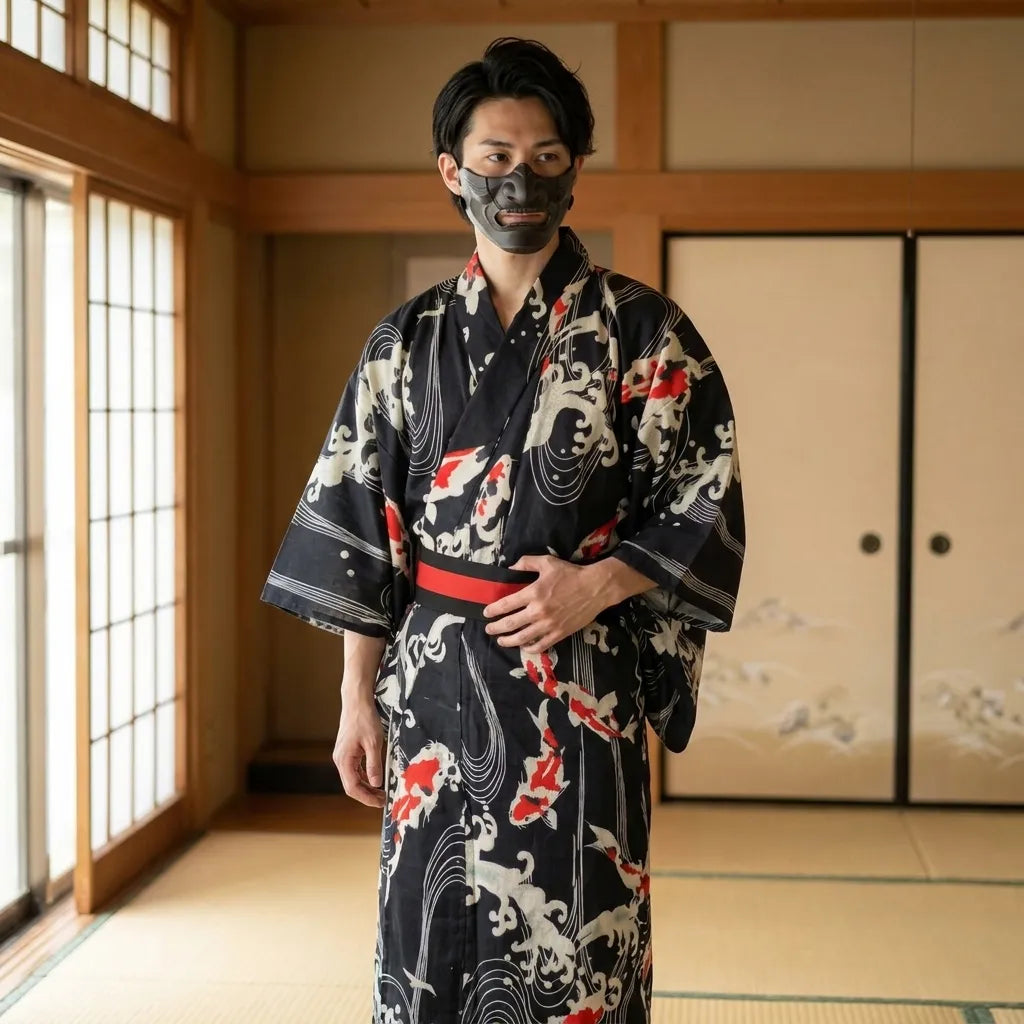 Weite Ärmel des Kimono Koi in Nahaufnahme