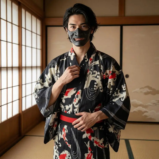 Herren-Kimono Koi mit farbenfrohem Karpfenmotiv in Vorderansicht