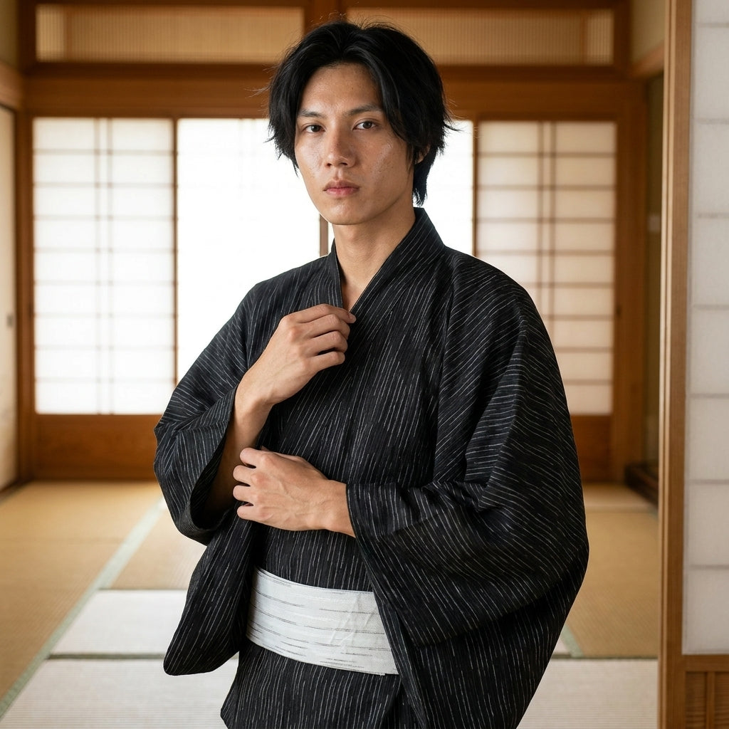 Kimono Herren aus Baumwolle mit Dreiviertelärmeln