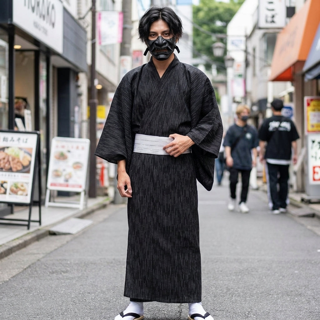 Dunkler Herren Kimono im geraden Schnitt für Cosplay