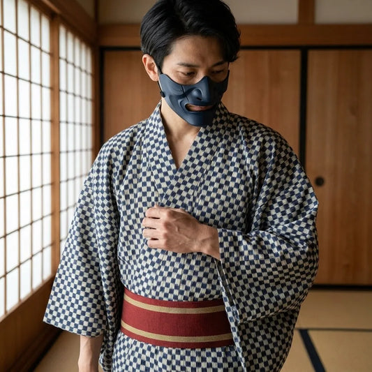 Detailansicht des Karomusters am Kimono Ichimatsu für Herren