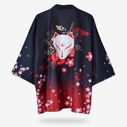 Kimono Jacke für Damen mit auffälligem Kitsune Fuchsmaske Design am Rücken