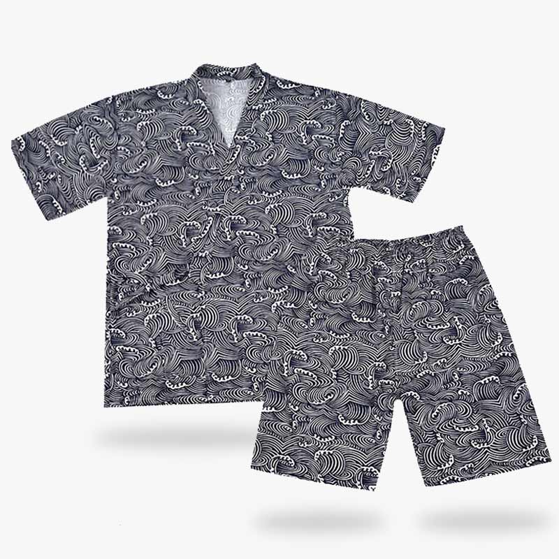 Kimono Jinbei Set aus Baumwolle mit Jacke und kurzer Hose