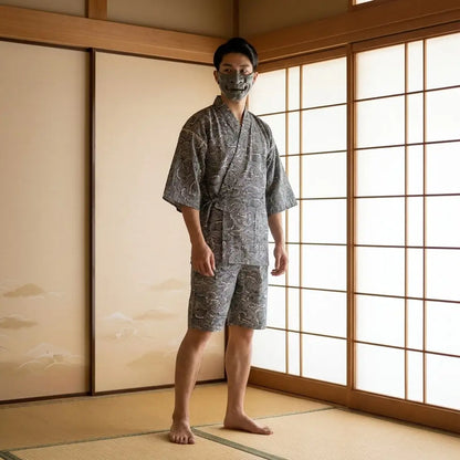 Vorderansicht des Kimono Jinbei und Bindebändern