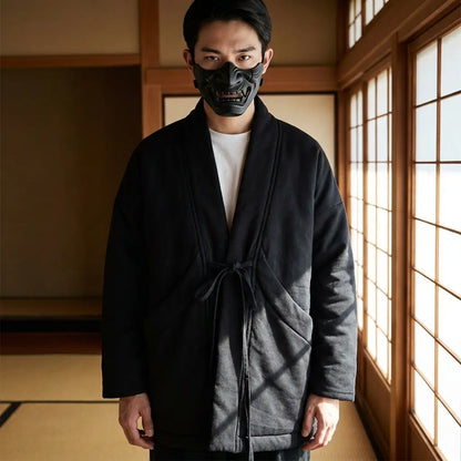 Kimono Mantel Damen offen über Jeans und T-Shirt getragen