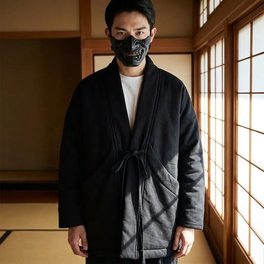 Kimono Mantel Damen offen über Jeans und T-Shirt getragen