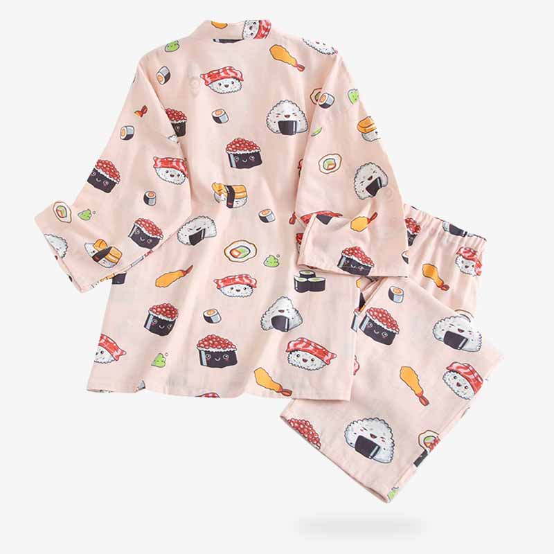 Kimono Pyjama Damen im Samue Stil mit seitlich gebundenem Oberteil