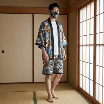 Detailansicht der Haori Jacke mit Tsuru Kranich Motiv von vorne