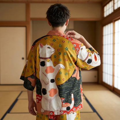 Gesamtlook des Kimono Sets für Herren von hinten