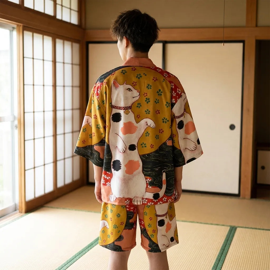 Herren Kimono Set mit Haori Jacke von hinten getragen