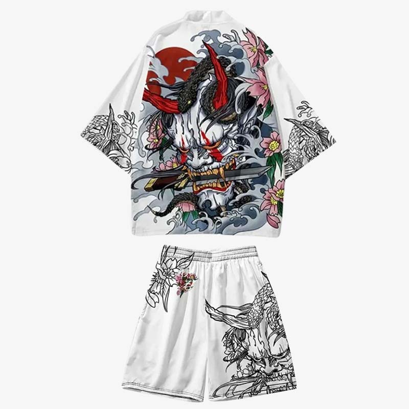 Herren Kimono Set mit offener Haori Jacke und passender Shorts