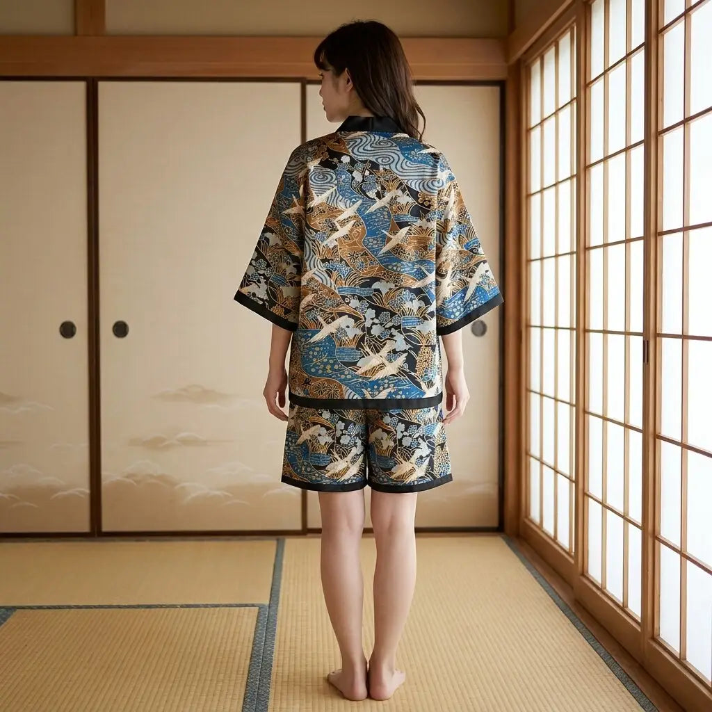 Detailansicht des Kimono Sets mit Muster auf der Rückseite