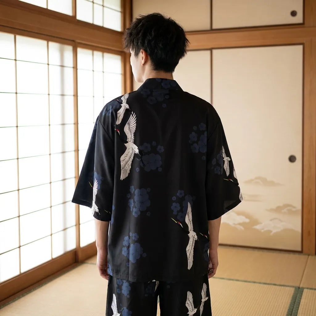 Kimono Set Herren von hinten getragen mit lockerem Schnitt