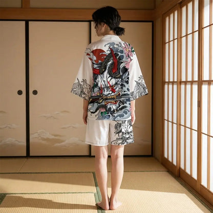 Detailansicht der Rückseite vom Kimono Set mit Oni Motiv für Herren