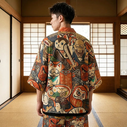 Kimono Set Sommer Rückansicht mit japanisch inspirierten Mustern