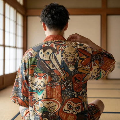 Kimono Set Sommer Rückansicht mit Haori Jacke und Shorts