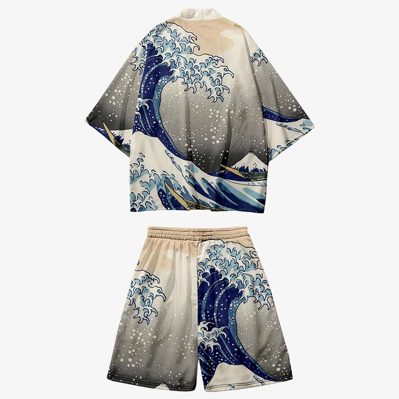Detailansicht des Wellenmusters auf dem Kimono Set