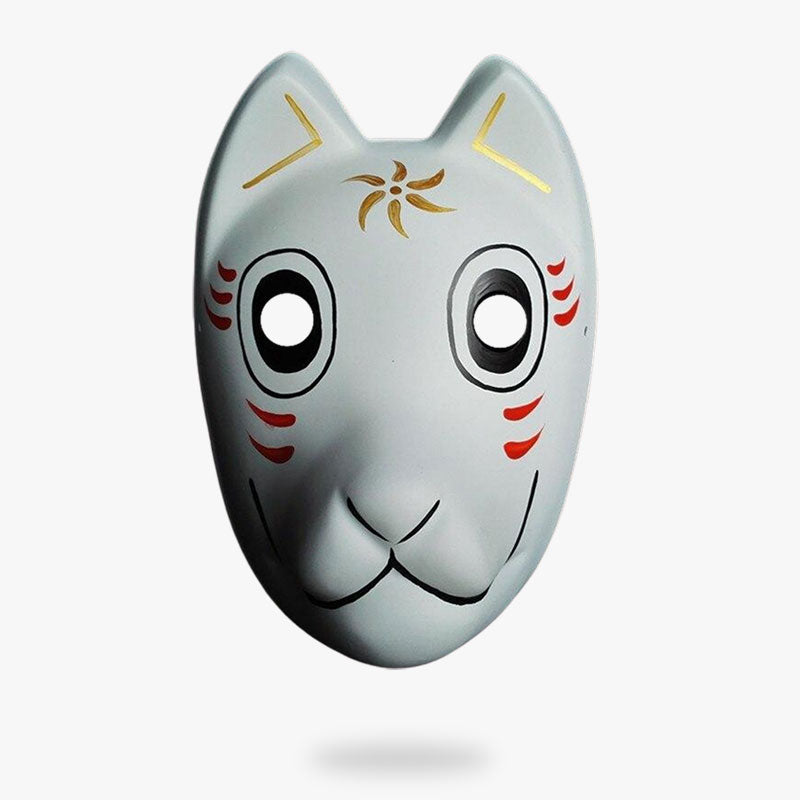 Weiße Kitsune Fuchsmaske Hotarubi No Mori E aus Fiberglas, von einem Kunsthandwerker bemalt