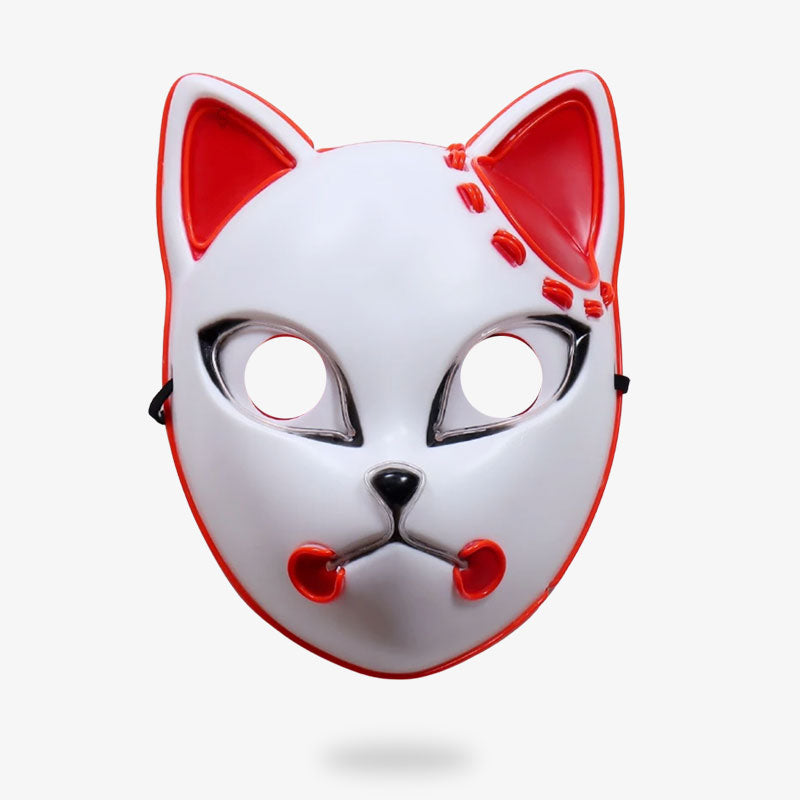 Kitsune Fuchsmaske mit leuchtenden LED-Augen für Anime-Cosplay