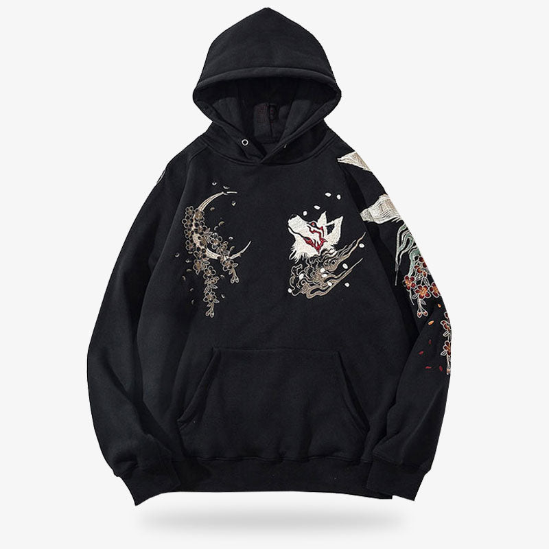 Kitsune Hoodie mit auffälligem Fuchsdesign, gefertigt aus hochwertiger weicher Baumwolle