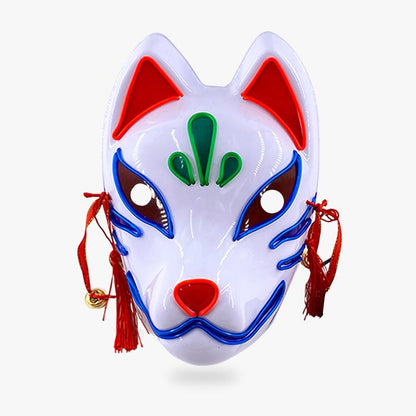 Weiß-blaue Kitsune LED Maske im Stil eines japanischen Fuchses