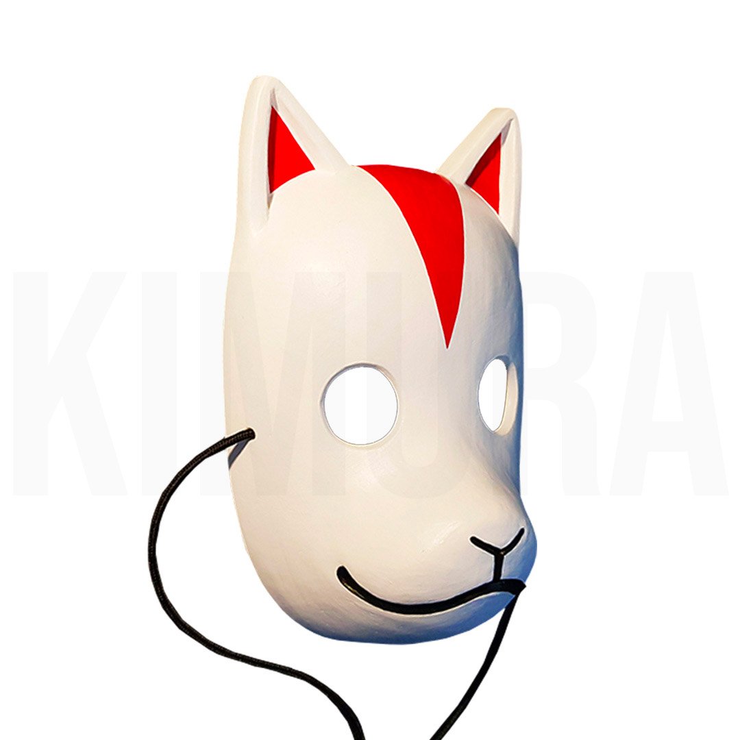 Kitsune Maske im Anime-Stil, von einem Kunsthandwerker gefertigt aus Fiberglas