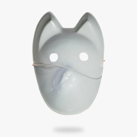 Seitenansicht der weißen Kitsune Fuchsmaske aus Fiberglas
