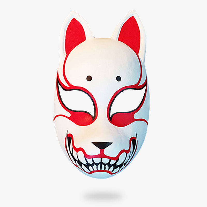 Rot-weiße Kitsune Maske als Cosplay-Zubehör für Fuchsdämon-Kostüm
