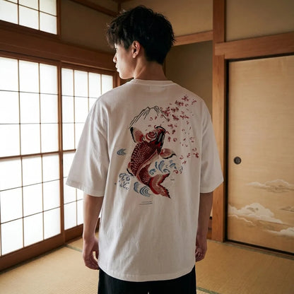 Koi Shirt weiß mit japanischem Karpfen-Motiv auf dem Rücken