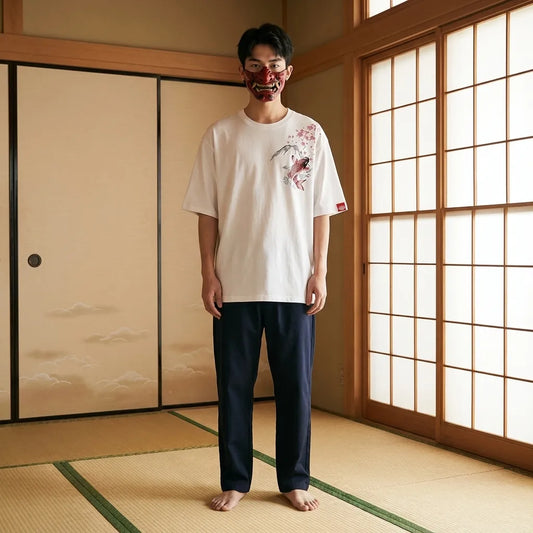 Koi Shirt weiß mit Karpfen-Print auf der Vorderseite